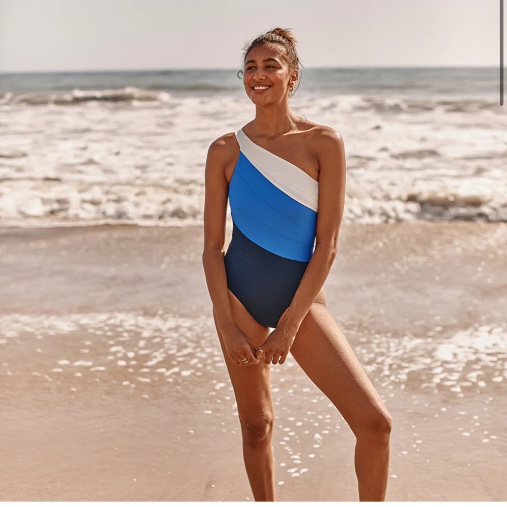 Summersalt Women's One-Shoulder Swimsuit in Cream, Blue, and Navy